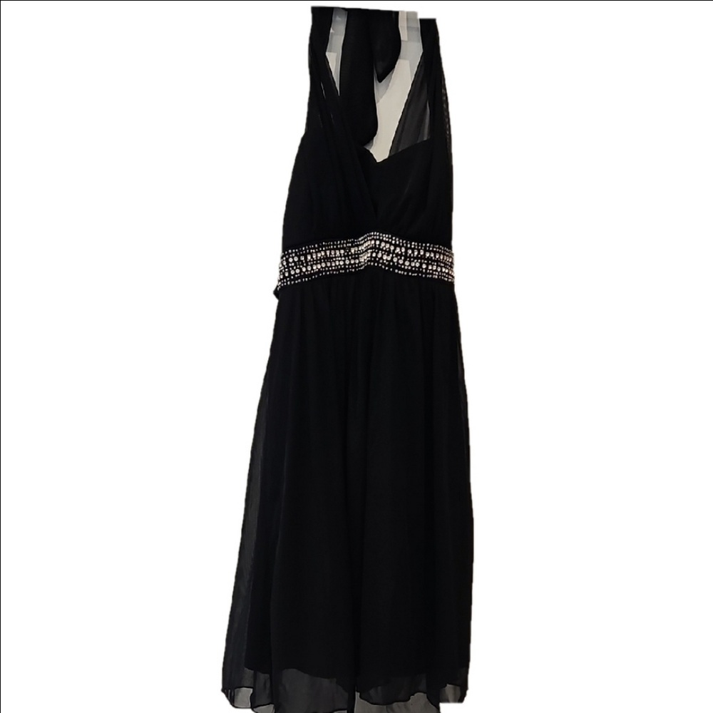 City Triangles Black Dress Sweetheart Bareback Flowy Jeweled Waist Women's